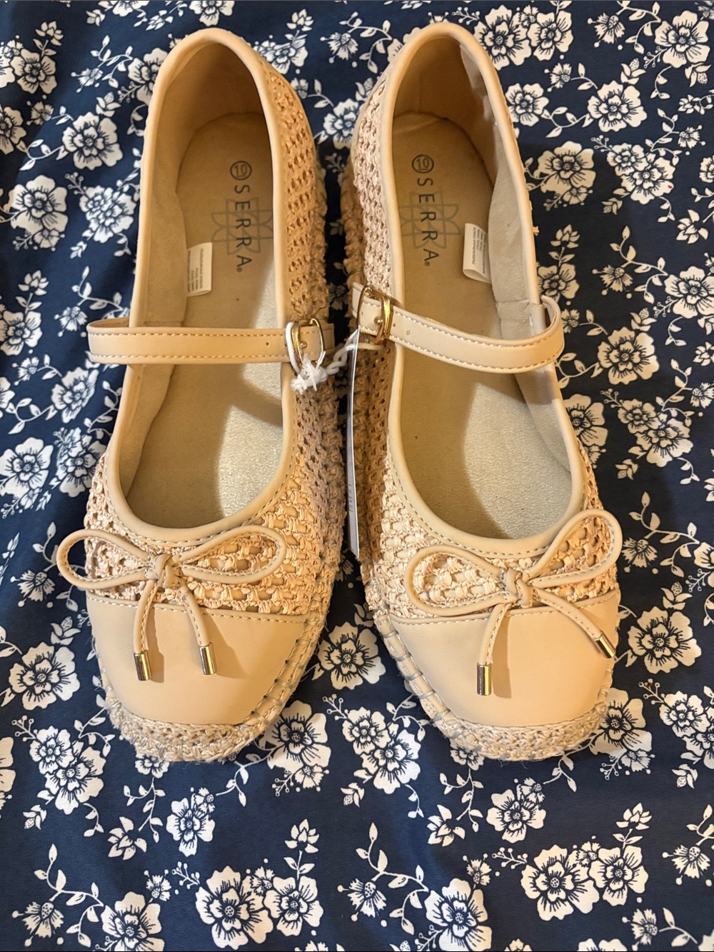 Serra Beige Woven Mary Jane Flats with Bow
